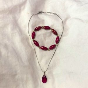 Vintage Pink Necklace And Bracelet
